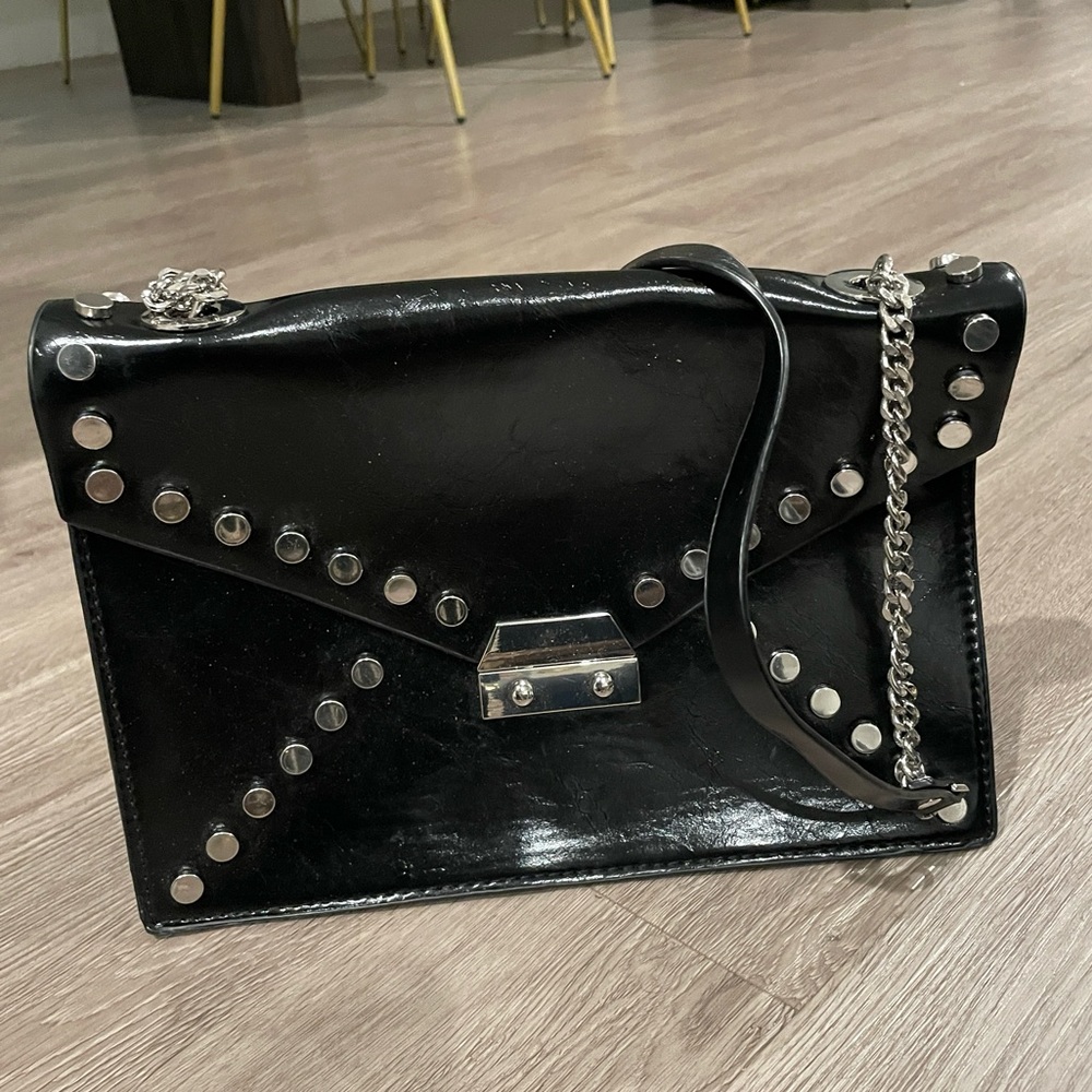 Zara black and silver studded shoulder bag - Picture 1 of 2